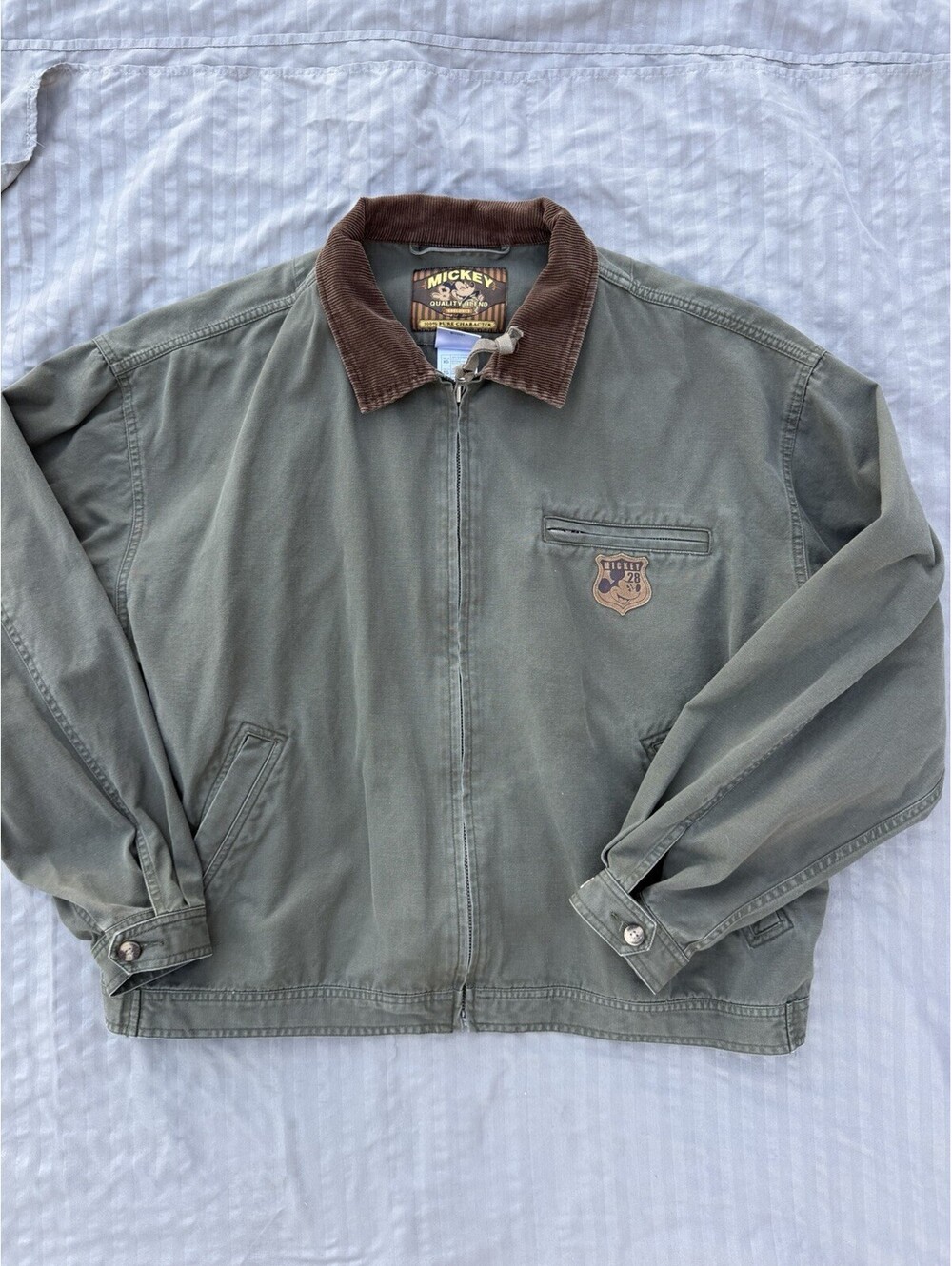 Vintage 90s Disney Mickey Mouse Olive Green Workwear Jacket Corduroy  Men XL